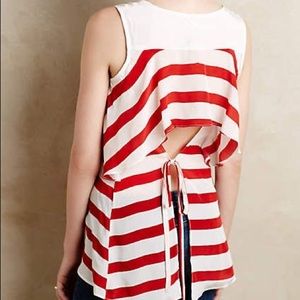 ✨ Anthropologie White & Red Top With Back Cut Out
